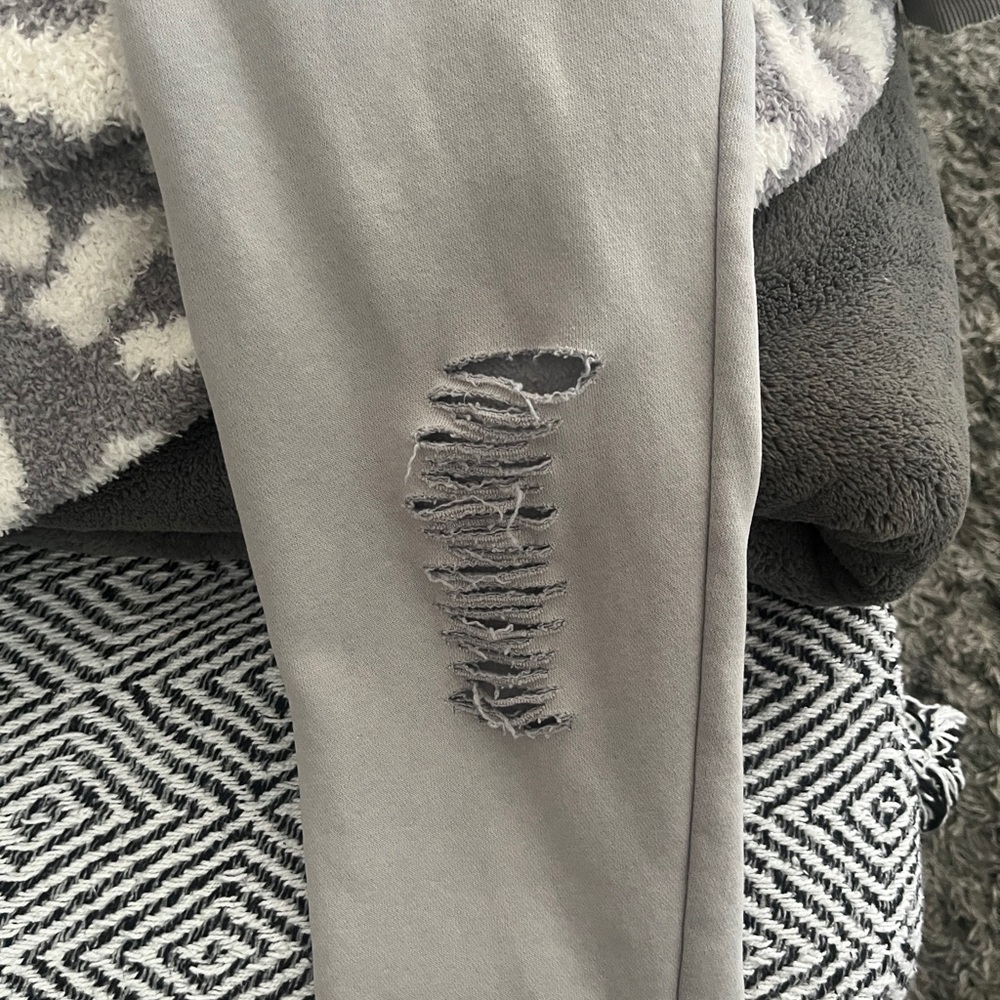 Gray Cropped Distressed Hoodie - Picture 6 of 12